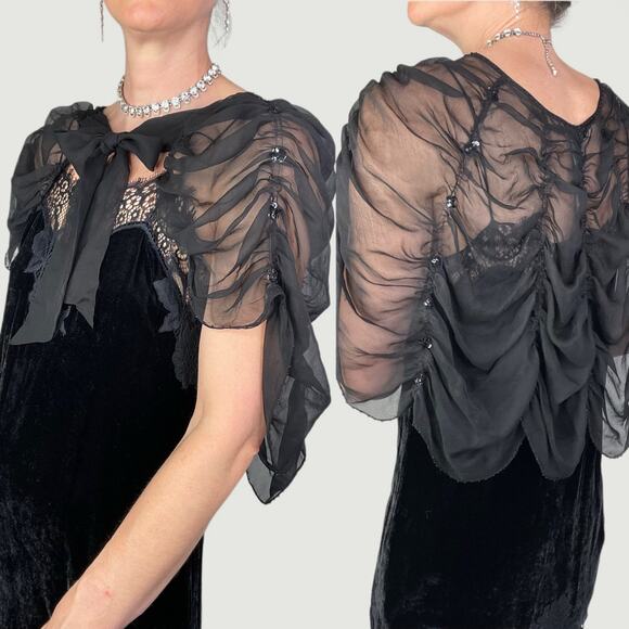 ICE 100% silk beaded shrug jacket tie front bolero cocktail evening black sequin - Picture 1 of 15